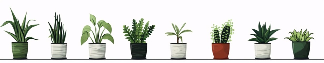 Three potted plants in a row. Generative AI - obrazy, fototapety, plakaty