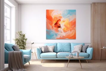 A vibrant painting of a floral arrangement adorns the wall of a living room Generative AI