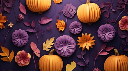 Autumn Leaves and Pumpkins Generative AI - obrazy, fototapety, plakaty