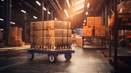 Warehouse with pallets of goods Generative AI
