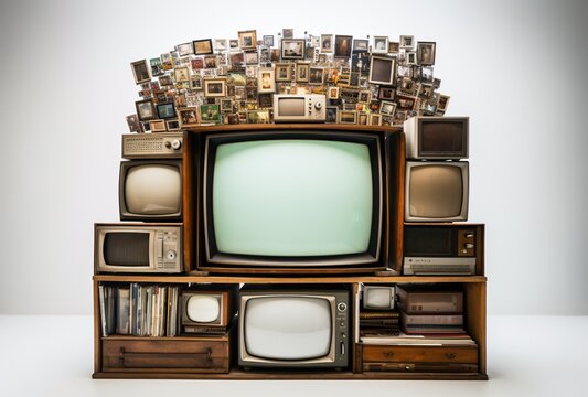 A collection of old-fashioned TVs and radios Generative AI