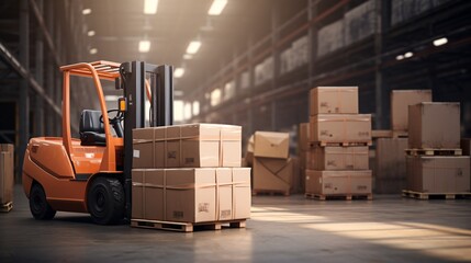 A large orange forklift in a warehouse Generative AI