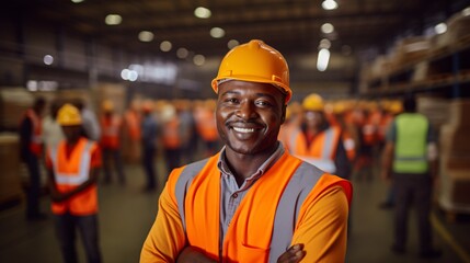 African American Man in an Orange Safety Vest Generative AI