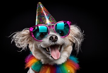 Colorful Hat and Sunglasses on a Dog Generative AI