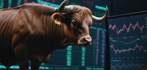 Bull market or bull engaged in cryptocurrency trading
