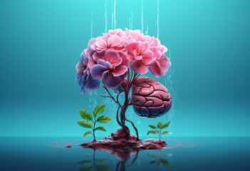 A Flower Tree with a Pink Flower and a Brain Generative AI - obrazy, fototapety, plakaty
