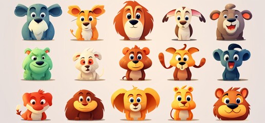 A collection of different animal characters, including a lion, a dog, a rabbit, and a cat. Generative AI