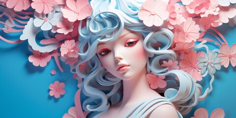 Flower-Haired Doll or Pink-Haired Doll Generative AI