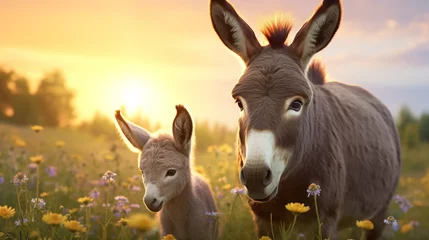Deurstickers donkey in the field © Mikayil