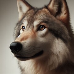 Beautiful portrait confident, proud wolf, soft with a neutral background