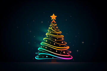 Illustration of Christmas tree on dark green background . Copy space