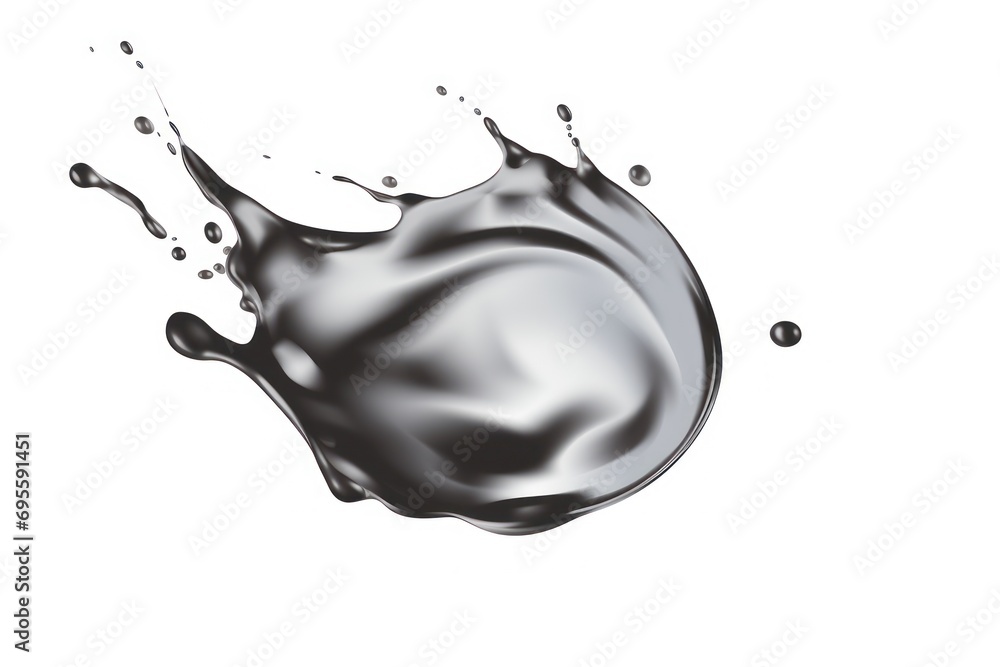 Poster a black and white photo of a liquid splashing on top of a white background with a drop of liquid com