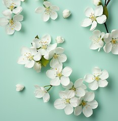 the white petals of white cherry blossoms on green