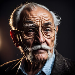attractive portrait of a grandpa, hyper-realistic illustration, close up