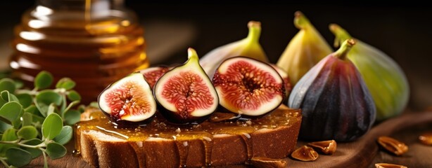 Fototapeta na wymiar toast with figs and honey at the table