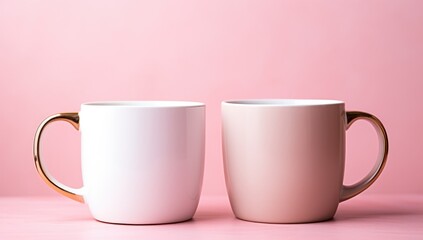 two mugs on a pink background