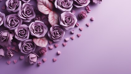 purple roses and hearts on a violet background
