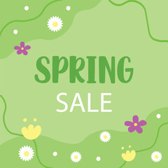 Spring sale flyer bright floral illustration for shop. Natural green concept for banner.