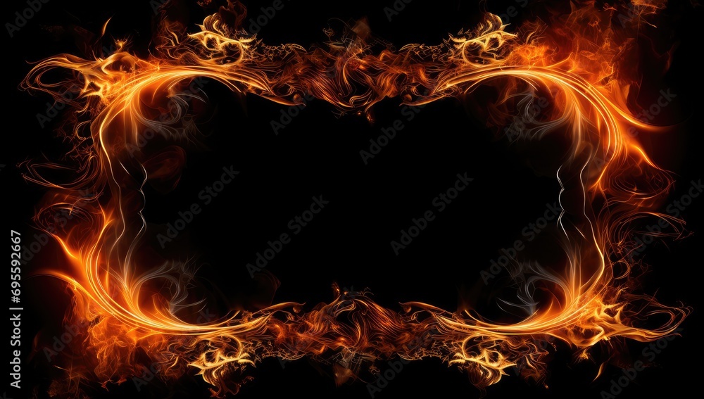Aufkleber empty burning frame in fire on a black background generative ai