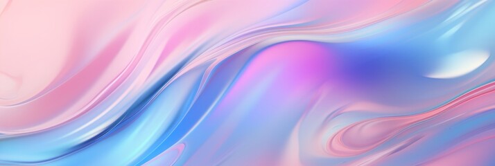 Flowing holographic background, pastel pink and blue and gray colors, banner