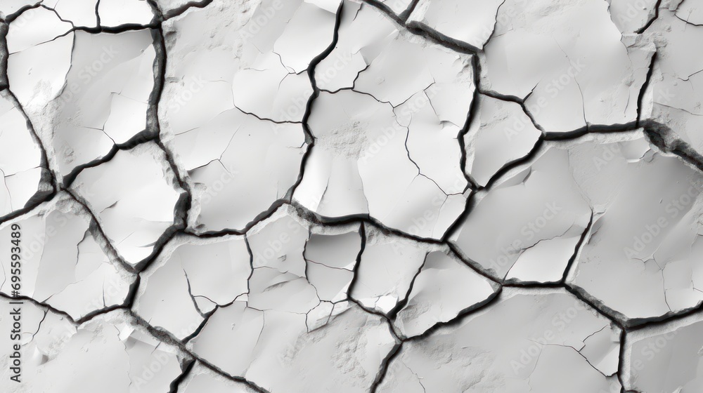 Poster a close up of a cracked surface with white paint and black lines on the top and bottom of the cracke