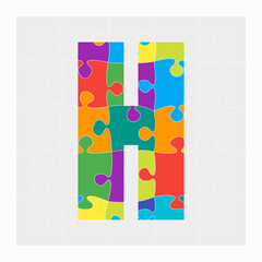 Colorful puzzle letter - H. Jigsaw creative font