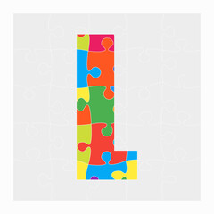 Colorful puzzle letter - L. Jigsaw creative font