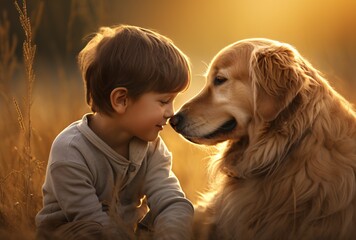 A Little Boy and His Golden Retriever Generative AI