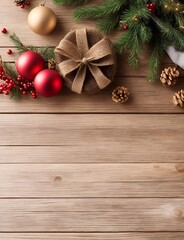 Obraz premium Rustic wooden Xmas themed background. AI generated illustration