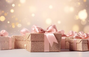 Fototapeta na wymiar Wrapped Gift with Pink Bow Generative AI