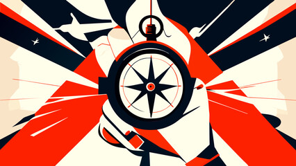 Hand holding a compass for direction vektor icon illustation