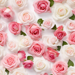 Flowers composition. Seamless pattern made of pink and white roses on white