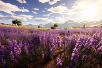 Blooming fields of purple lavender