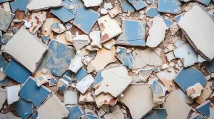 Top view of broken tiles on floor after demolish - obrazy, fototapety, plakaty