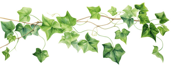 Illustration of vining English ivy leaves, transparent background (PNG) - obrazy, fototapety, plakaty