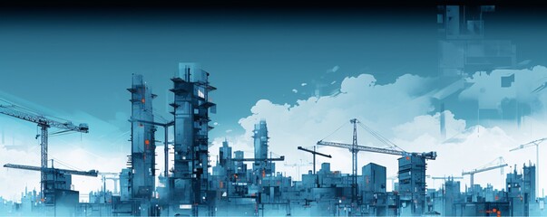 A futuristic cityscape with a large crane and a cloudy sky Generative AI
