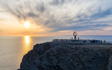 Midnight sun at the Nordkapp, North cape, the northernmost point of europe