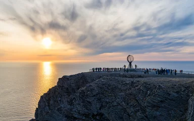 Foto op Aluminium Midnight sun at the Nordkapp, North cape, the northernmost point of europe © Photofex