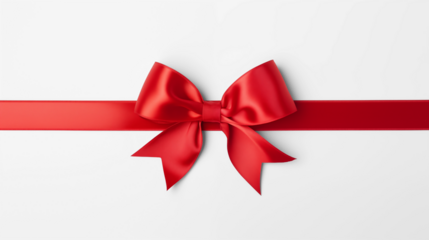 Red ribbon with shadows on transparent background for celebrations and gifts