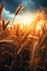 wheat in field, photorealistic, cinematic, macro photography, realistic, detailed, long exposure, magical nature photography created with Generative Ai