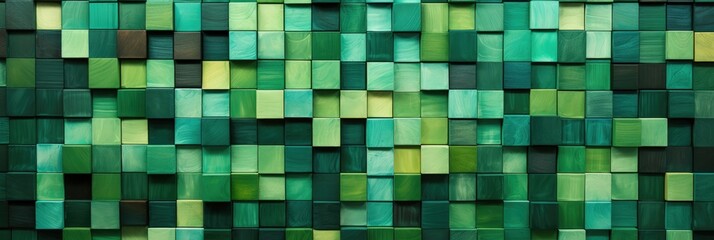 banner of multicolor square geometrical wooden pattern template with green