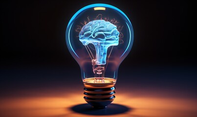 A Blue Lightbulb with a Brain Inside Generative AI