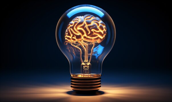 A bright light bulb with a human brain inside Generative AI