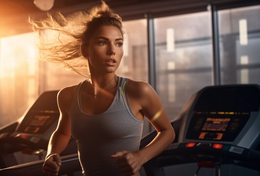 Fitness Model Running on Treadmill Generative AI