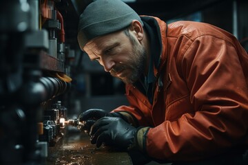 "Precision at Work: A dedicated worker engages in meticulous metalworking, illustrating expertise and the value of manual labor."