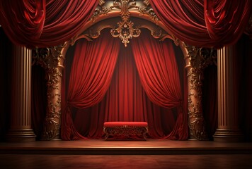 A Red Curtain in a Theater Generative AI - obrazy, fototapety, plakaty