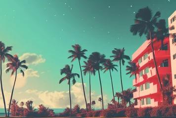 Foto auf Leinwand A Palm Tree-Filled Skyline at Sunset Generative AI © Vinod