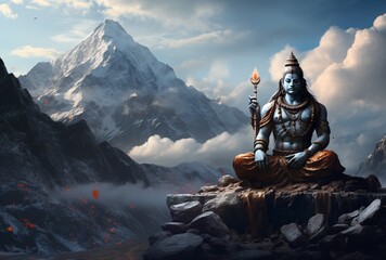 God of the Mountain - A Hindu Deity Sitting on a Rock Generative AI