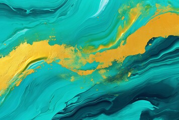 A vibrant blue and yellow ocean scene with a touch of gold Generative AI - obrazy, fototapety, plakaty