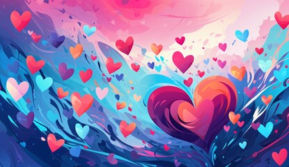 Heart-Shaped Waves with Swirling Colors Generative AI